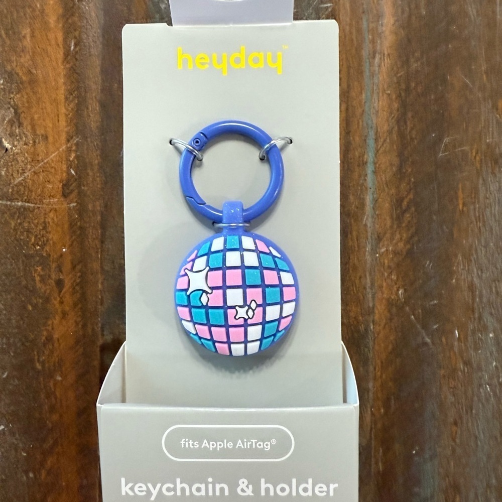 Heyday Blue and Pink Disco Ball AirTag Keychain & Holder NIB